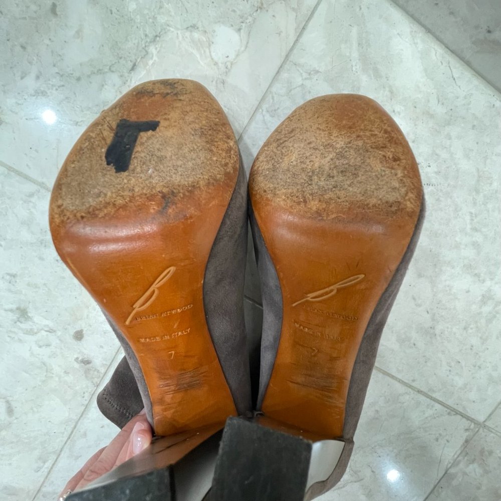 BRIAN ATWOOD {7} Booties Grey Metal Suede(?) Rear Zipper - Picture 14 of 14